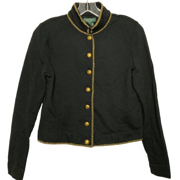 LAUREN RALPH LAUREN - 100% cotton black military jacket gold trim/Buttons - PS - Picture 1 of 5